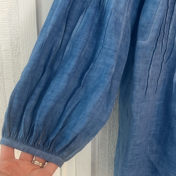 120% LINO Lisette Linen Top Blue Jewels Size 40/4 Italian Luxury Top NWOT - Picture 3 of 8